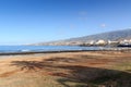 Beach and Atlantic Ocean panorama in holiday resort Playa de las Americas on Canary Island Tenerife, Spain