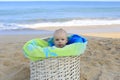 Beach baby in the basket Royalty Free Stock Photo