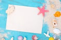 Blank old paper with starfish, shells, coral Royalty Free Stock Photo