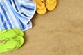 Summer beach border background flip flops copy space Royalty Free Stock Photo