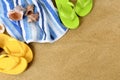 Summer beach background flip flops copy space Royalty Free Stock Photo