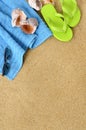 Beach summer background flip flops sand copy space vertical Royalty Free Stock Photo