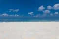 Sea sand sky concept. Beach shore, coast idyllic summer background. Tranquil landscape, sunny waves Royalty Free Stock Photo