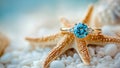 A beach background serves as the setting for a modern image of a sparkling solitaire diamond ring resting on a seashell Royalty Free Stock Photo