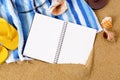 Beach travel background writing book copy space