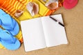 Beach background writing book copy space Royalty Free Stock Photo