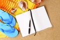 Summer beach background writing book copy space Royalty Free Stock Photo