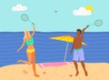 Beach Badminton Summer Sport Game, Man and Woman Royalty Free Stock Photo