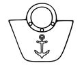 Beach bag and anchor. Sketch. Vector illustration. Outline on an isolated white background. Female accessory.