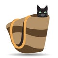 Beach bag with a black cat inside, travel with pets