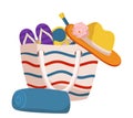 Beach Bag with Hat, Diving mask and Tube, Hat, Towel and Flip-Flops Featuring Modern Design, Easy To Pack And Carry