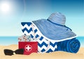 Beach bag and road first-aid kit. Summer accessories. Vector illustration