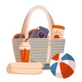 Beach Bag, Stylish And Functional Accessory Perfect For A Day At The Beach, With A Roomy Interior and Durable Handles Royalty Free Stock Photo