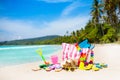 Beach bag with swimming accessories. Sea vacation Royalty Free Stock Photo