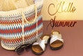 Beach bag with towel and sunglasses and slippers, summer concept