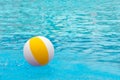 Beach ball floating in a blue swimming pool. Summer background Royalty Free Stock Photo