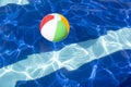 Beach ball floating in swimming pool abstract. Royalty Free Stock Photo