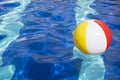 Beach ball floating in swimming pool abstract. Royalty Free Stock Photo