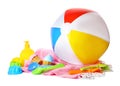 Beach ball and plastic toys Royalty Free Stock Photo