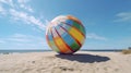 Beach Ball on Sand with Blue Sky