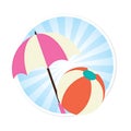 Beach Ball and Sun Umbrella Illustration Royalty Free Stock Photo