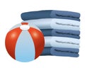 Beach ball and towels piled up Royalty Free Stock Photo