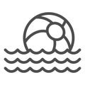 Beach ball on waves line icon, summer concept, toy ball floating on water sign on white background, Beachball in sea Royalty Free Stock Photo