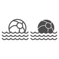 Beach ball on waves line and solid icon, summer concept, toy ball floating on water sign on white background, Beachball Royalty Free Stock Photo