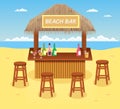 Beach bar with cocktails and drinks. Concept of summer vacation. Cartoon style. Royalty Free Stock Photo