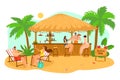 Beach bar, people at vacation drink cocktail at summer nature sand vector illustration. Cartoon tourism travel at flat Royalty Free Stock Photo