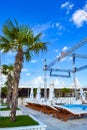 Beach bar and pool at Nessebar beach Black Sea coast Bulgaria Royalty Free Stock Photo