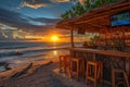 Beach bar sunset outdoor. Generate Ai Royalty Free Stock Photo