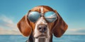 Beach Barks Playful Beagle Dog with a Funny Expression Enjoys the Sun and Sand. Generative AI Royalty Free Stock Photo