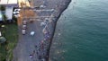 Beach in Batumi during the tourist season with drone