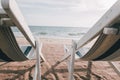 Beach bed with sun flare twilight time. Royalty Free Stock Photo