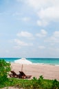 Beach bed and umbrella - summer at Bakantiang beach in Koh Lanta - Krabi, Thailand Royalty Free Stock Photo