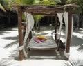 Beach bed on white sand Royalty Free Stock Photo