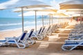 Beach bench under the umbrella on tropical island Royalty Free Stock Photo