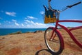 Beach bike and swim fins overlooking the ocean Royalty Free Stock Photo