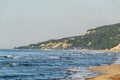 Beach of Black Sea from Albena, Bulgaria with golden sands, blue Royalty Free Stock Photo
