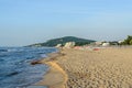 Beach of Black Sea from Albena, Bulgaria with golden sands, blue Royalty Free Stock Photo