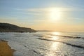 Beach of Black Sea from Albena, Bulgaria with golden sands, blue Royalty Free Stock Photo