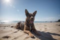 Beach Bliss Summer Fun with a Happy Dog.AI Generated