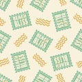 Beach bliss typography vector seamless pattern background.Pastel sage green orange background with decorated text on