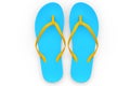 Beach blue flip-flops or sandals isolated on white background.