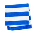 Beach blue white stripes towel folded isolated.Summer object