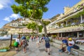 The beach and boardwalk with cafes in Positano, Italy Royalty Free Stock Photo