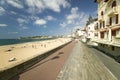 A beach boardwalk at St. Jean de Luz, on the Cote Basque, South West France, a typical fishing village in the French-Basque region