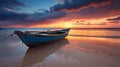 Beach, Boat, Dawn in coastal morning Royalty Free Stock Photo