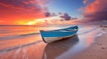 Beach, Boat, Dawn in coastal morning Royalty Free Stock Photo